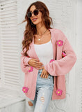 Flower Cardigan Lantern Sleeve Sweater Coat
