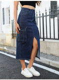 Pocket High Waist Slim Split Skirt