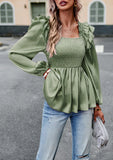 LONG-SLEEVED SOLID COLOR SHIRT BLOUSE