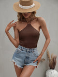 FASHION HALTER TOP SOLID COLOR SLIM BACKLESS SWEATER