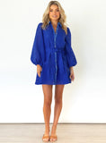 LEISURE LANTERN SLEEVE PLAID SEE-THROUGH DRESS