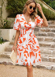 SUMMER WAIST V-NECK PRINT SHORT DRESS