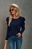 LONG SLEEVE PLEATED SPLICED ROUND NECK T-SHIRT