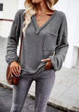 SOLID COLOR V-NECK LONG SLEEVE TOP