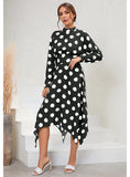 CASUAL IRREGULAR LONG-SLEEVED POLKA-DOT DRESS