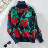 Three-dimensional Flocking Flower Pattern Lapel Sweater