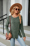 ROUND NECK BUTTON SPLIT LONG SLEEVE T-SHIRT