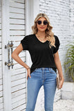 SOLID COLOR V-NECK LOOSE SHORT SLEEVE T-SHIRT