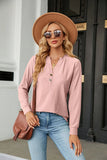 SOLID COLOR V-NECK BUTTON LONG SLEEVE T-SHIRT
