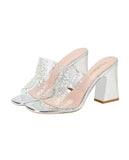 RHINESTONES THICK HEELS AND TRANSPARENT SLIPPER