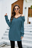 CASUAL LACE STITCHING PULLOVER V-NECK SWEATER