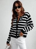 CLASSY SINGLE BREASTED STRIPED CARDIGAN SWEATER