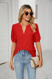 CASUAL V-NECK HOLLOW BUBBLE SLEEVE LOOSE T-SHIRT