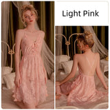 SEXY LACE PERSPECTIVE SLIT SUSPENDER NIGHTDRESS