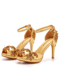FISH-BILLED HIGH-HEELED RHINESTONE SANDALS