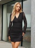 LACE LONG-SLEEVED V-NECK PERSPECTIVE DRESS
