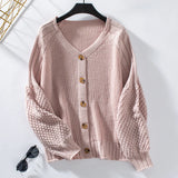 Solid Color Button Loose Lantern Sleeve Sweater Coat