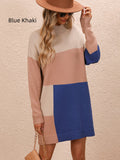 FASHION COLOUR MATCHING ROUND NECK LONG SWEATER