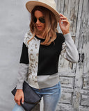 FASHION SPLICED CONTRAST CREWNECK PULLOVER SWEATER