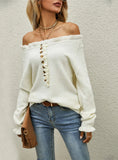 FASHION PULLOVER BUTTON ROUND NECK WOOD EAR SWEATER