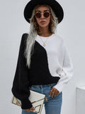 FASHION BAT SLEEVE COLOR MATCHING ROUND NECK SWEATER
