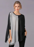 FASHION ROUND BECK BAT SLEEVE TASSEL TOP