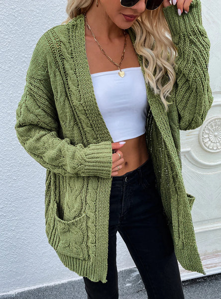 CLASSY LOOSE MEDIUM AND LONG TWISTED ROPE KNITTED CARDIGAN JACKET