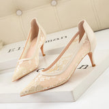 SHALLOW-MOUTHED POINTED LACE MESH SHOES