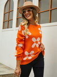 Printed Pullover Flower Sweater
