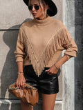 FASHION LOOSE FRINGED TURTLE NECK SWEATER