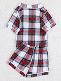FASHION SUMMER SHORT SLEEVE TOP PLAID SUIT