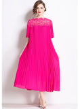 LACE OPENWORK LOOSE PLEATED DRESS