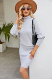 CLASSY SLIM HIGH NECK SOLID COLOR KNIT DRESS