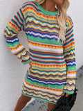 CLASSY ROUND NECK RAINBOW STRIPED PULLOVER SWEATER