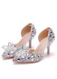 FINE-HEELED POINTED RHINESTONE SANDALS