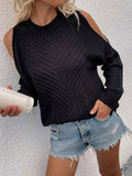 FASHION SOLID LONG-SLEEVED ROUND NECK TWISTED ROPE SWEATER
