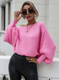 FASHION LOOSE SOLID COLOR BAT SLEEVE SWEATER