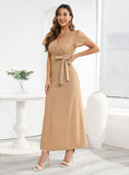 V-NECK SLIM LACE-UP DRESS LONG DRESS