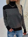 CLASSY HIGH NECK STRIPED PULLOVER SWEATER