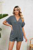 SOLID COLOR V-NECK LOOSE T-SHIRT SHORTS SUIT