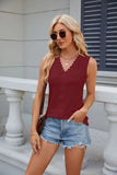 V-NECK LACE STITCHING SLEEVELESS VEST T-SHIRT