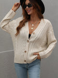 FASHION LOOSE BUTTON SOLID COLOR TWISTED ROPE SWEATER