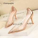 TRANSPARENT RHINESTONE BANQUET POINTED THIN HIGH HEELS SHOES