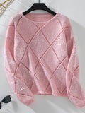Sequined Rhombic Pullover Loose Sweater