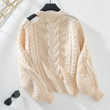 Solid Color Twisted Pullover Sweater