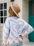 Pullover Love V-neck Cut Fringed Long Sleeve Sweater