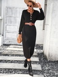 STYLISH WOMEN BUTTON LONG SWEATER DRESS