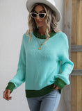 CLASSY KNITWEAR WOMEN'S SPLICED PULLOVER LOOSE SWEATER