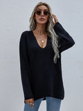 FASHION SOLID COLOR PULLOVER LOOSE V-NECK SWEATER