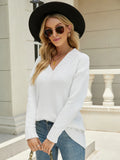 FASHION LONG SLEEVE V-NECK LOOSE PULLOVER SWEATER